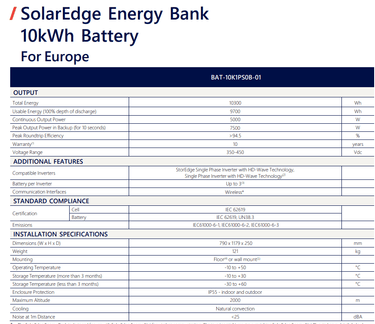solaredge technical specifications for 10kwh single phase 400V battery v02
